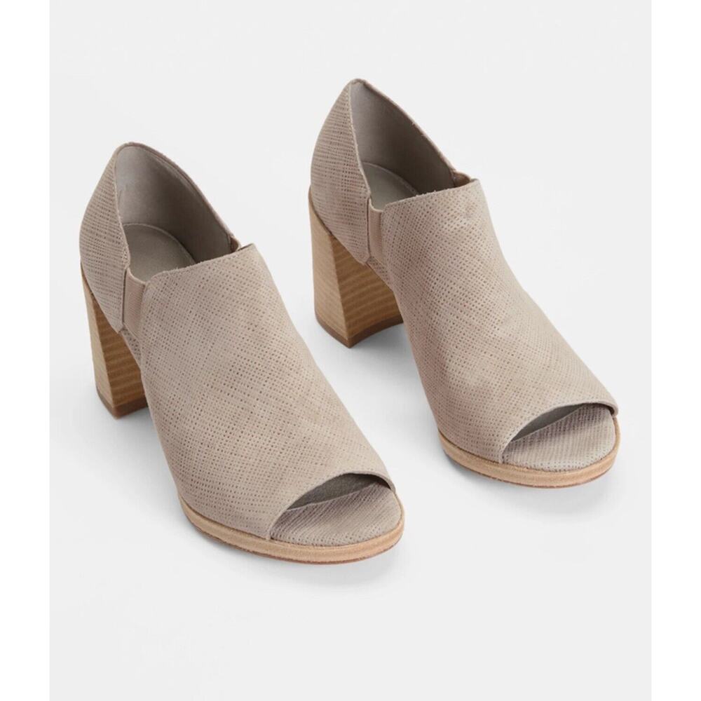 Eileen Fisher Milton Linen Suede Shoe Womens Taupe Peep Toe Sandal Size 8